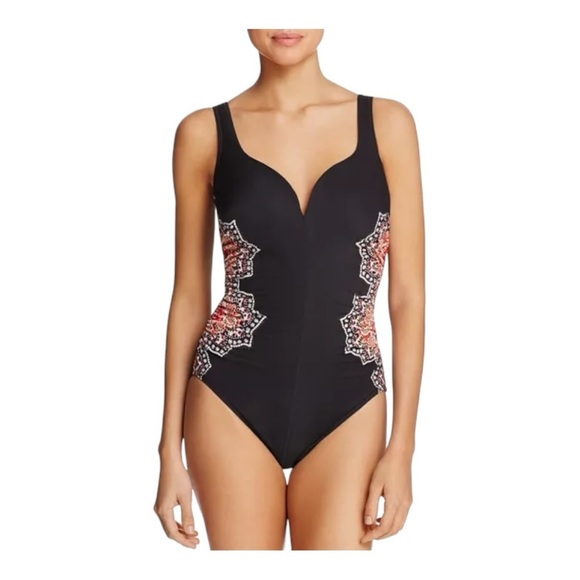 Miraclesuit Mandala Temptress One Piece Swimsuit Black Ruched Flattering Fit 14 - Picture 1 of 8
